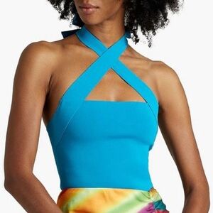 NWT Alice + Olivia Turquoise Tamiko Convertible Stretch-Knit Halter Top- Sz XS